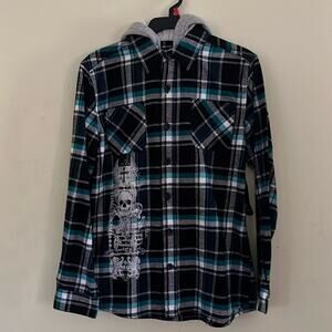 Boys Hooded Flannel Shirt XL 14/16 SK2 Skull Graphic